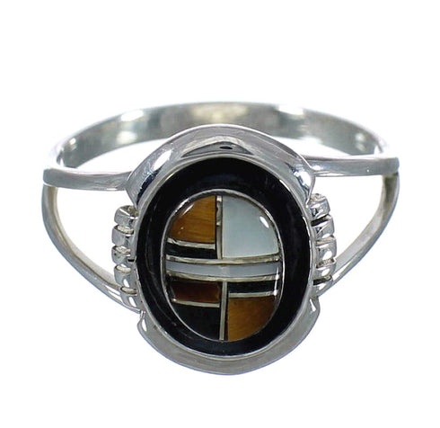 Southwest Authentic Sterling Silver And Multicolor Inlay Ring Size 7-3/4 VX62191